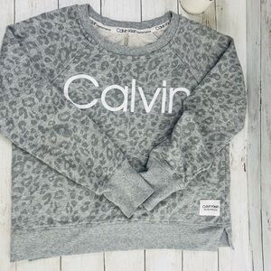 Calvin Klein Performance Mock Neck Cropped Cheetah Print Sweatshirt Small